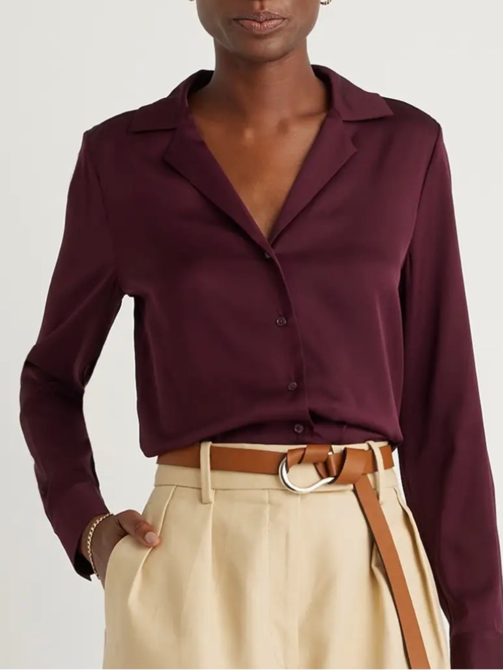 Quince Washable Stretch Silk Notch Collar Blouse Wine Tasting Red